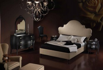 Бежевая кровать с большим фигурным изголовьем на коричневых ножках - pma/118