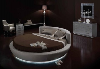 Круглая серая кожаная кровать с нижней подсветкой - pma/109