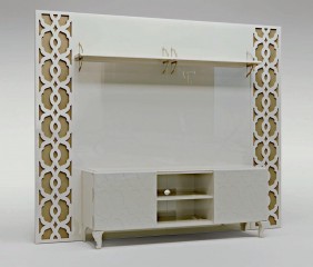 Большой белый шкаф для ТВ с тумбой и открытыми полками - bzm/152