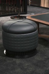 Круглый кожаный пуф графитового оттенка - bzm/095