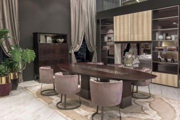 Коричневая столовая в стиле ар деко с 2 синими креслами - lgh/136