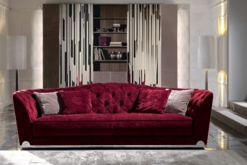 Бордовый бархатный диван с каретной стяжкой на спинке - lgh/032