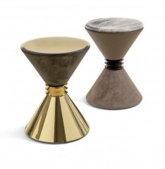 Фигурный кофейный столик с позолотой, мрамором и кожаной отделкой - lgh/251