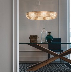 Люстра с плафоном из золотистых цепочек - ctn/380