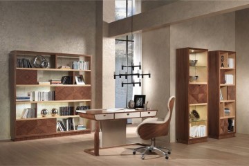 Стильный кабинет из массива орехового оттенка с интарсией - cpn/093