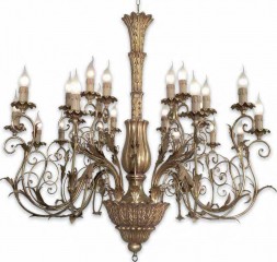 Большая люстра на фигурном каркасе бронзового оттенка с резными листьями и завитками - std/323