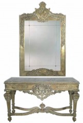 Резная патинированная консоль с серой мраморной столешницей - std/226