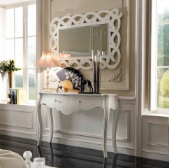 Белая консоль на фигурном подстолье с 2 ящиками - mdg/0760