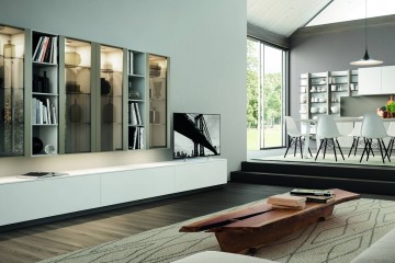 Белый модульный шкаф с дверками из тонированного стекла - cmz/068