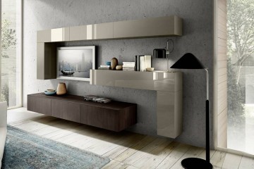 Модульный шкаф для гостиной в серых и коричневых тонах - cmz/062