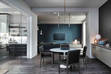 Современная темная столовая с круглым белым столом - vcu/136