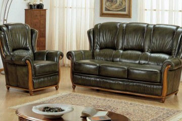 Классическое кресло в темно-зеленой кожаной обивке - sat/10
