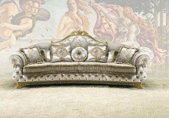 Классический трехместный диван в серебристо-серой комбинированной обивке - sat/95