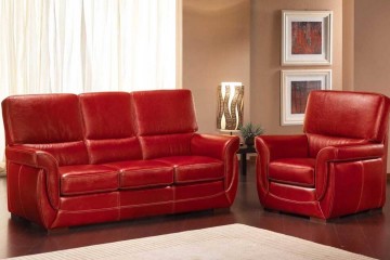 Красный кожаный диван с 3 съемными подушками на сиденье - sat/19