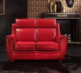 Ярко-красный кожаный диванчик с черной окантовкой - sat/27