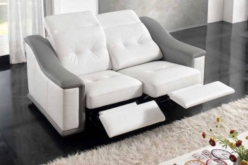 Бело-серый кожаный диван с 2 модулями - реклайнерами - sat/11