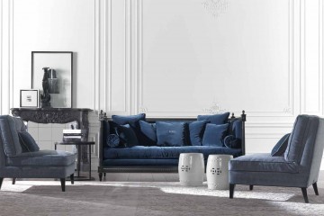 Классическая синяя гостиная с черным камином - gfr/154