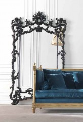 Напольное зеркало в ажурной черной резной раме - gfr/102