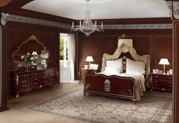 Спальный гарнитур шоколадного оттенка с бежевым балдахином - acp/1630