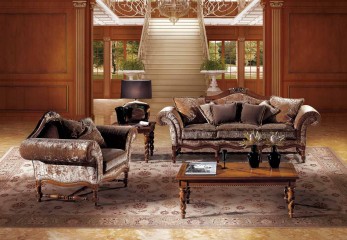Коричневая гостиная с бархатным диваном и креслом - acp/1865