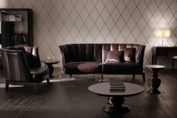 Дизайнерская гостиная с темно-коричневой кожаной мебелью - acp/1891