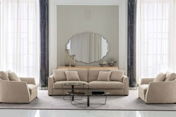 Бежевая гостиная с темными мраморными столиками - acp/1903