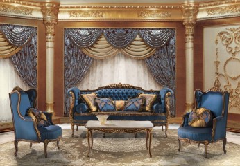 Классическая гостиная с мебелью в синей обивке - acp/1754