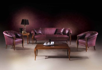 Классическая гостиная с мягкой мебелью в вишневой кожаной обивке - acp/1848