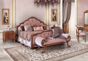 Розовая двуспальная кровать с каретной стяжкой на изголовье и изножье - acp/879