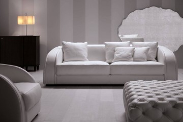 Гостиная с белым диваном и серым пуфом - acp/1890