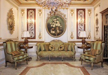 Классическая гостиная с мягкой мебелью оливкового оттенка - acp/1755