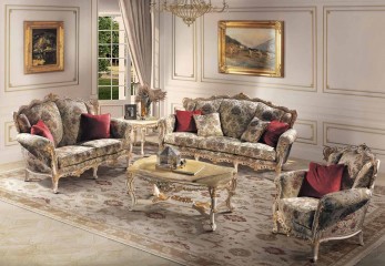 Комплект для гостиной с мягкой мебелью в серой обивке с рисунком - acp/1843