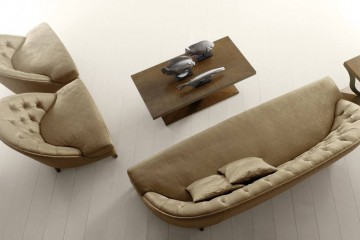 Золотисто-бежевая гостиная с коричневыми столиками - acp/1887