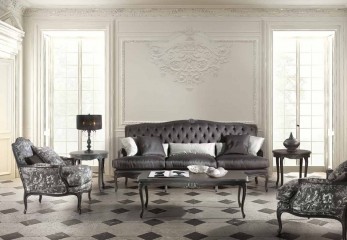 Темно-серая гостиная с трехместным кожаным диваном - acp/1880