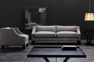 Современная серая гостиная с черными столиками - acp/1893