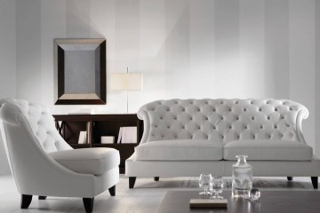 Современная гостиная с белым кожаным диваном и креслом - acp/1900