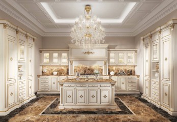 Классическая белая кухня с позолоченным резным декором - acp/1909