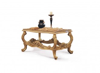 Прямоугольный кофейный стол на фигурном позолоченном подстолье с резьбой - acp/1290