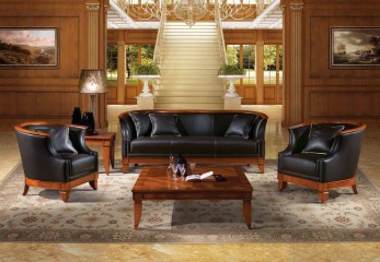 Гостиная с черной кожаной мягкой мебелью - acp/1847