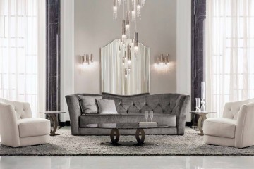 Современная гостиная с серым диваном и белыми креслами - acp/1907