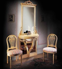 Полукруглая золотистая консоль с цветочными гирляндами и зеркальной задней стенкой - ezb/653