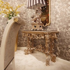 Резная позолоченная консоль с фигурной мраморной столешницей - ezb/162