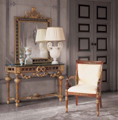 Позолоченная консоль с резными цветочными гирляндами и зеленой мраморной столешницей - ezb/495