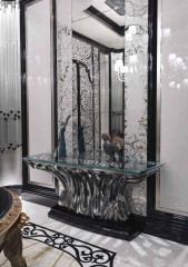 Стеклянная консоль на серебристом фигурном основании - ezb/091