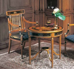 Круглый столик орехового оттенка с черной отделкой - ezb/626