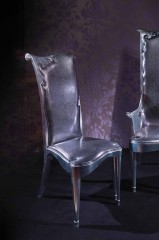 Кожаный стул на серебристом каркасе с высокой спинкой - ezb/699