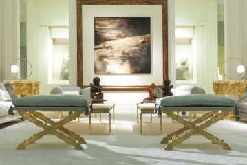 Серо-голубой пуф на позолоченных резных ножках - jmb/095