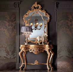 Фигурная резная золотистая консоль с 1 ящиком - mdg/0239