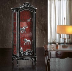 Черная левая/правая витрина с фигурным топом и серебристой резьбой - mdg/0419