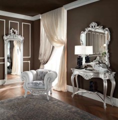 Резная серебристая консоль с овальной полкой-проногой - mdg/0367